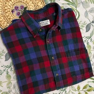 Vintage 90s Mikael York Men’s Plaid Button Down Flannel Shirt Size XL